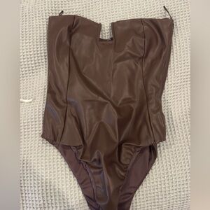 Zara Brown Faux Leather Bodysuit